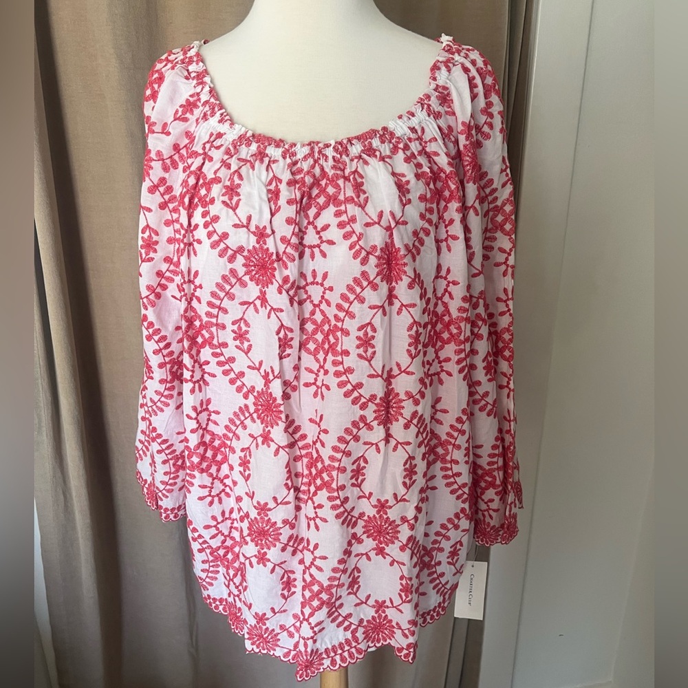 Chárter club red eyelet peasant style blouse - size 0X